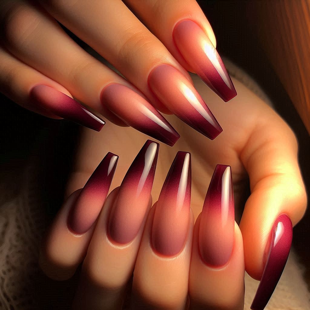 Burgundy Ombre Nails