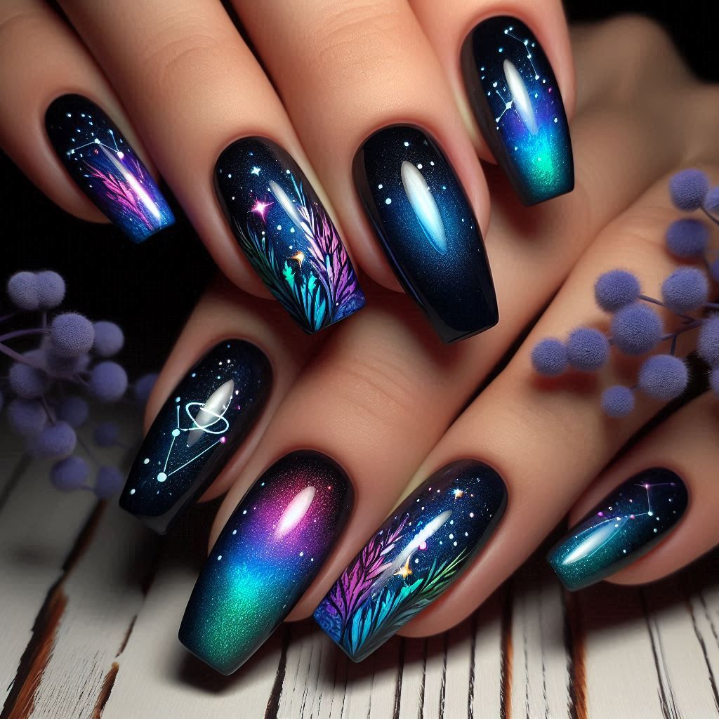 Starry Night Aurora Nails