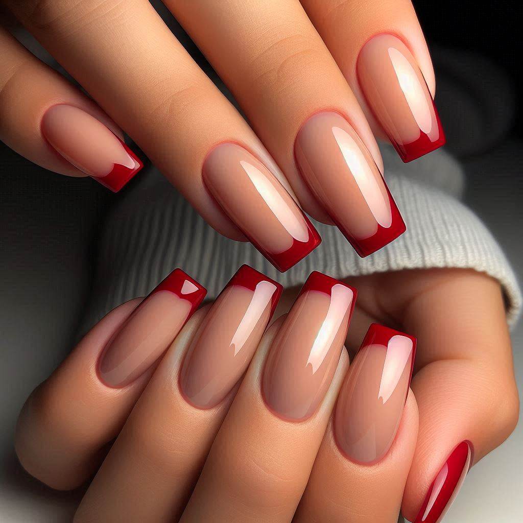 Square Red French Tip Nails for a Bold Statement