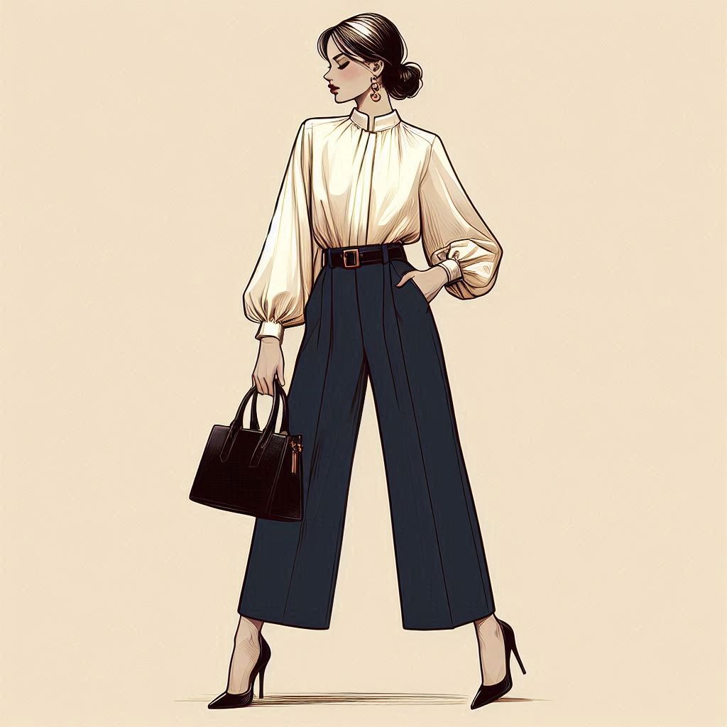 Wide-Legged Pants + Silk Blouse