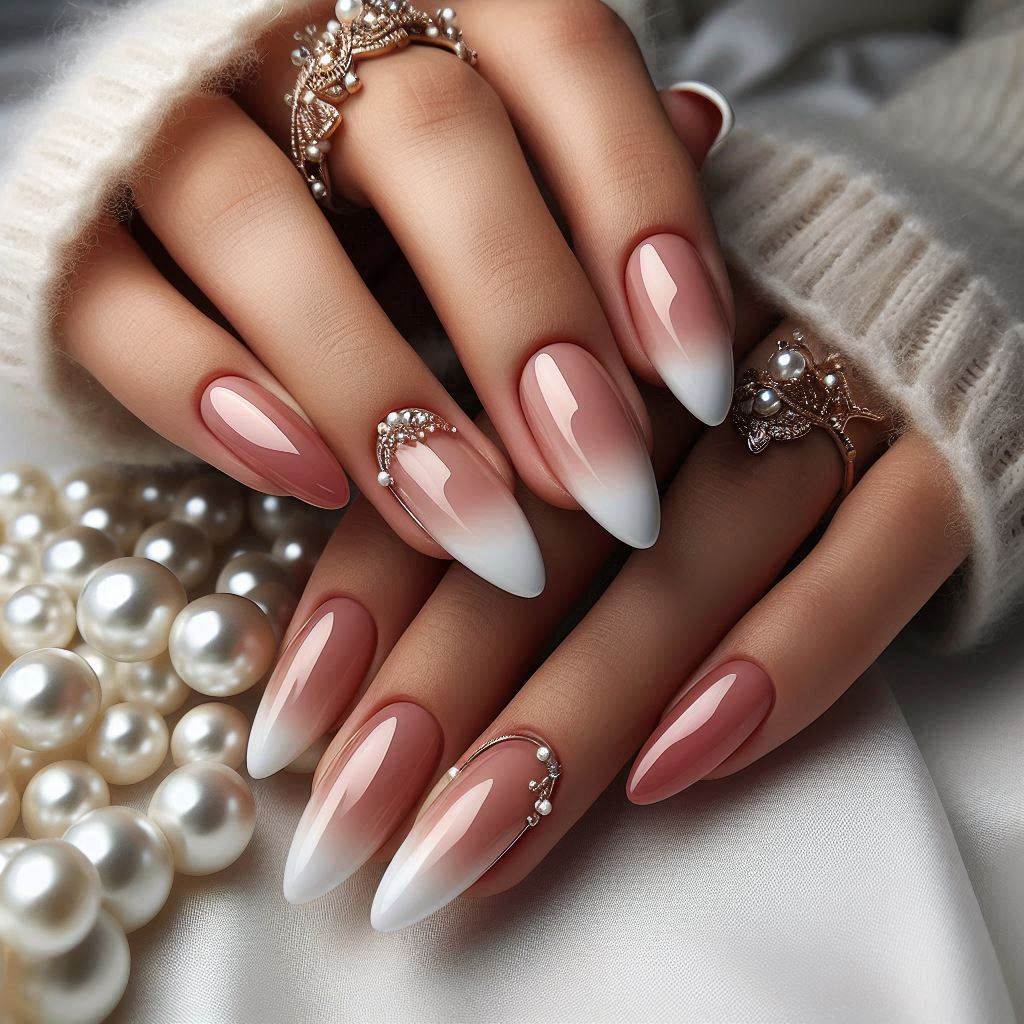 French Tip Inspired Ombre White Nails Almond for a Chic Look