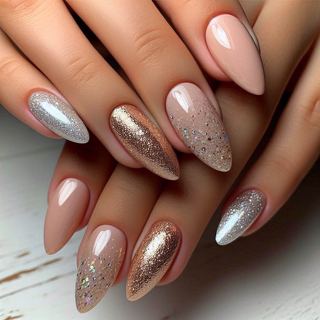 Glitter Gradient Almond Nails