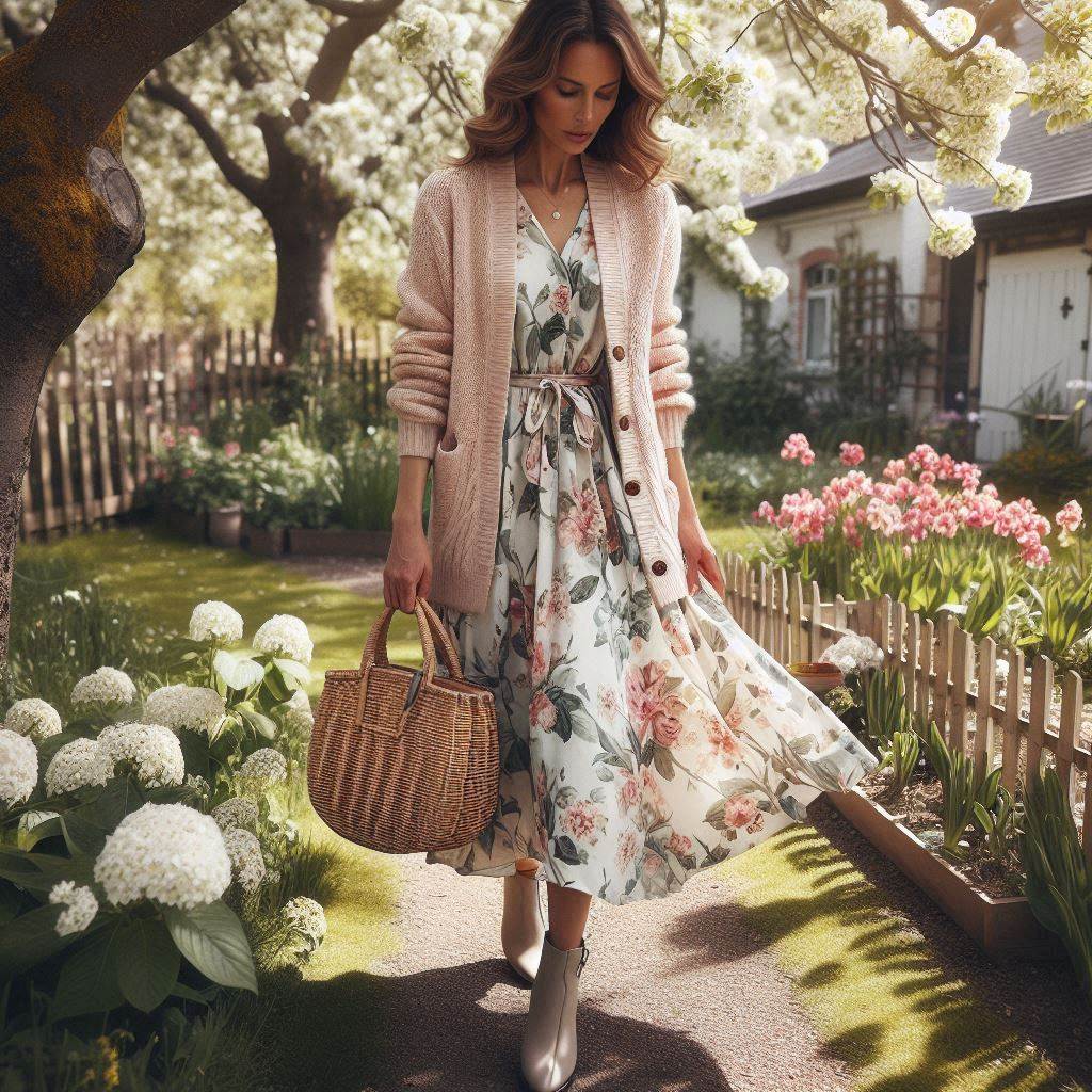 Spring Vibes with Floral Midi Dress and Cardigan