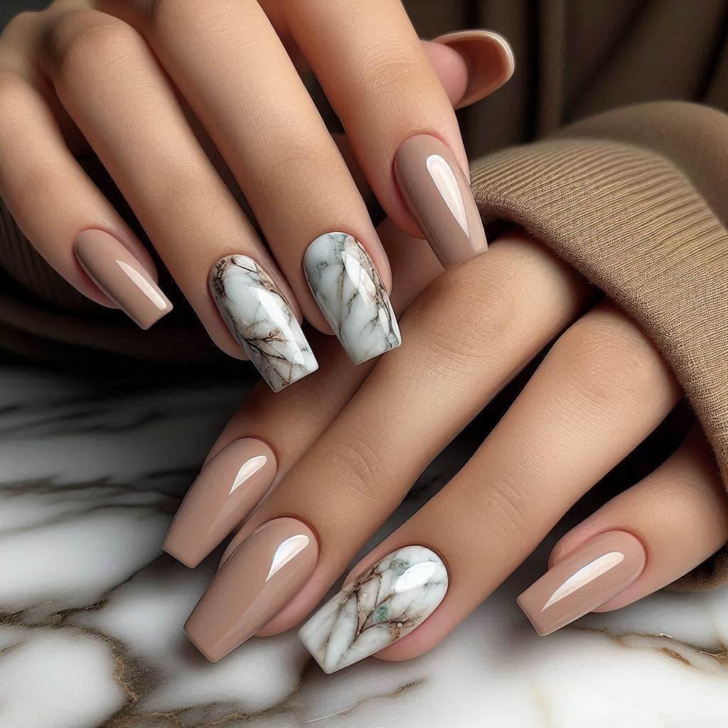 Nude Chrome Square with Marble Accent