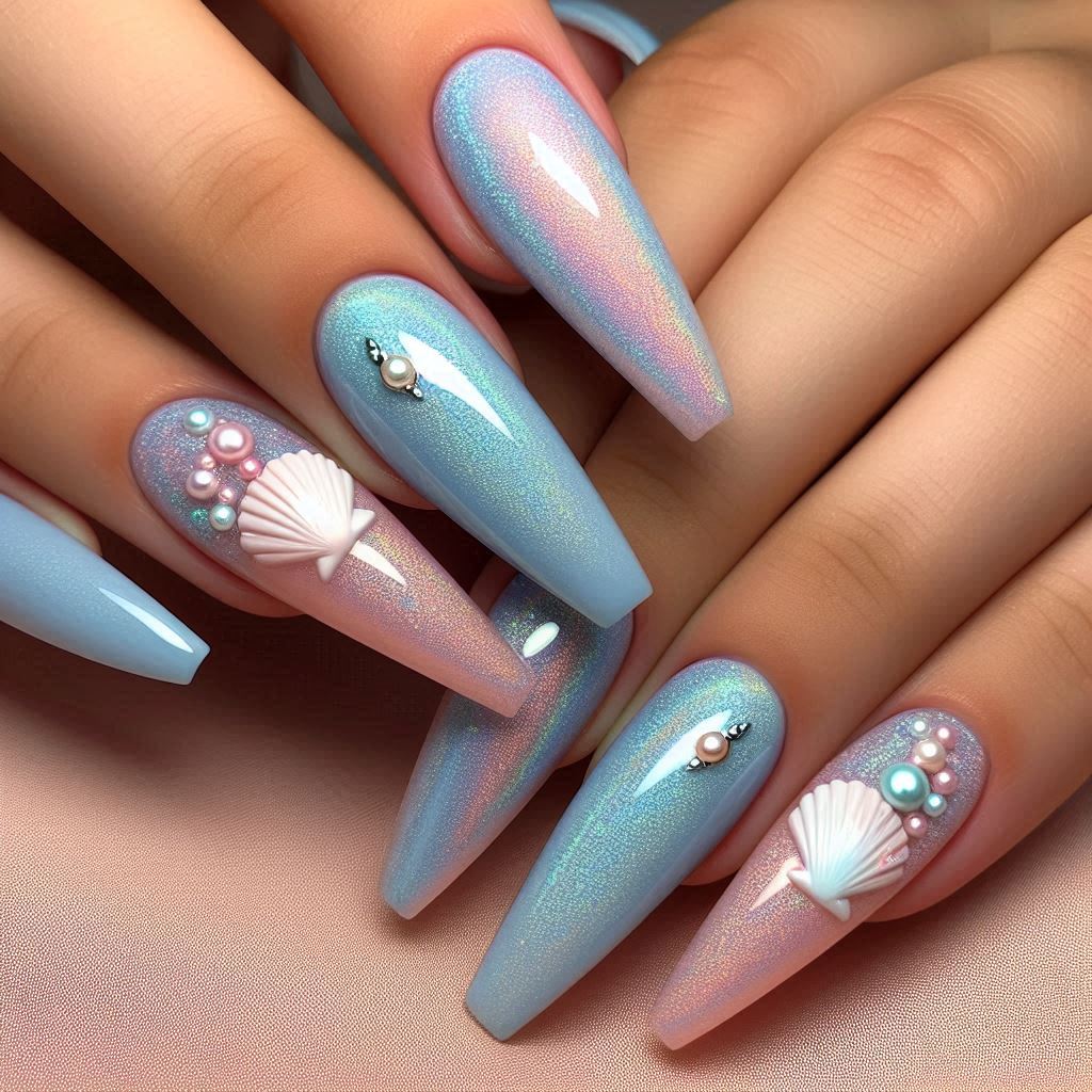 Mermaid Magic – Tropical Summer Nails Blue and Pink