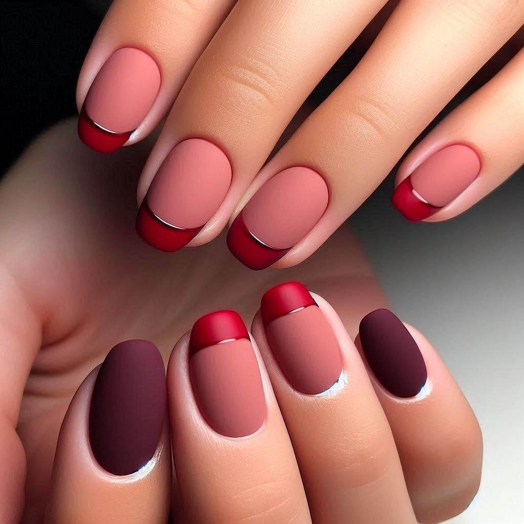 Matte Short Red French Tip Nails