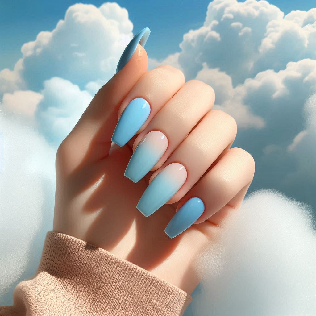 Sky Blue Short Coffin Acrylic Nails