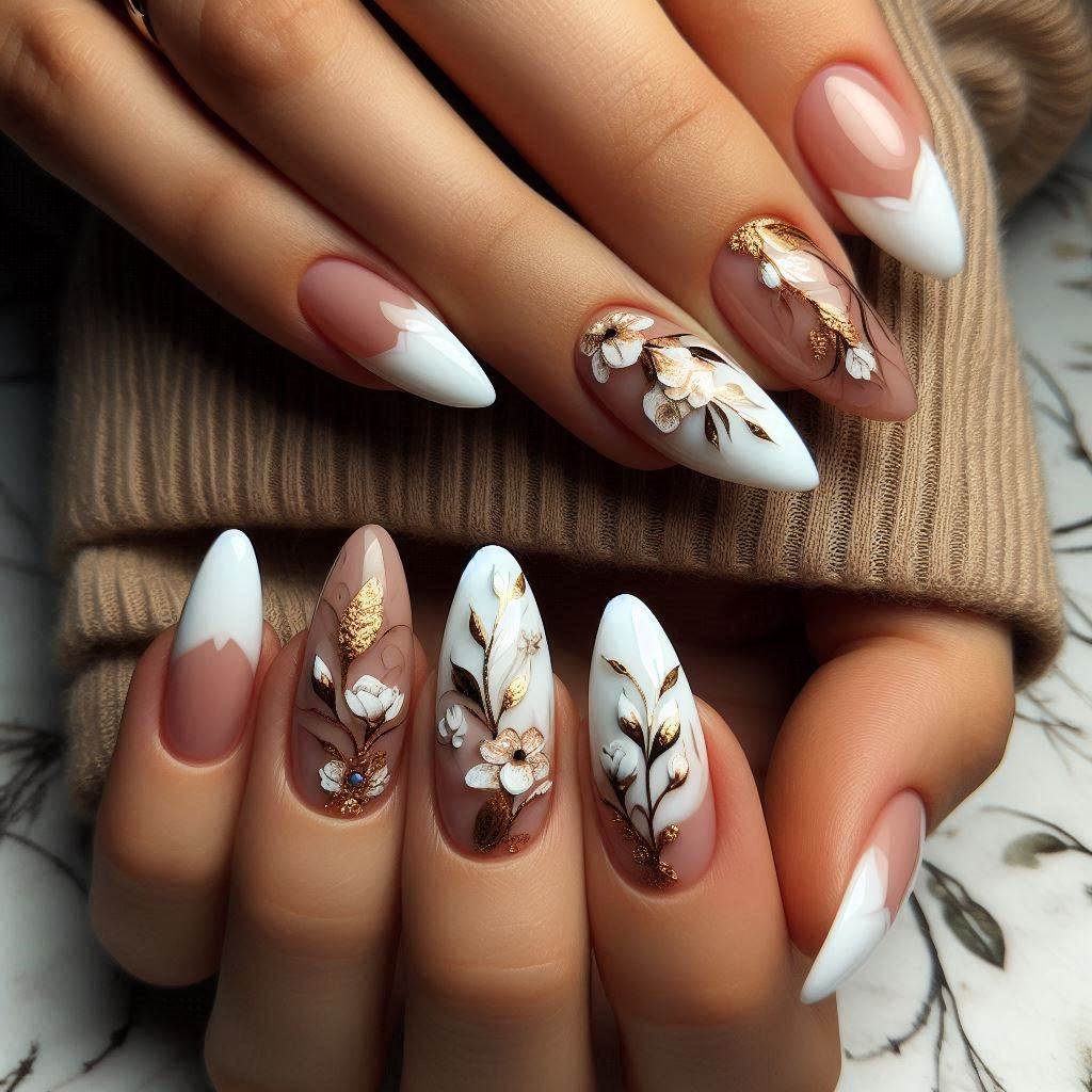 Short Almond French Tip Nails with Design – Artistic Flair