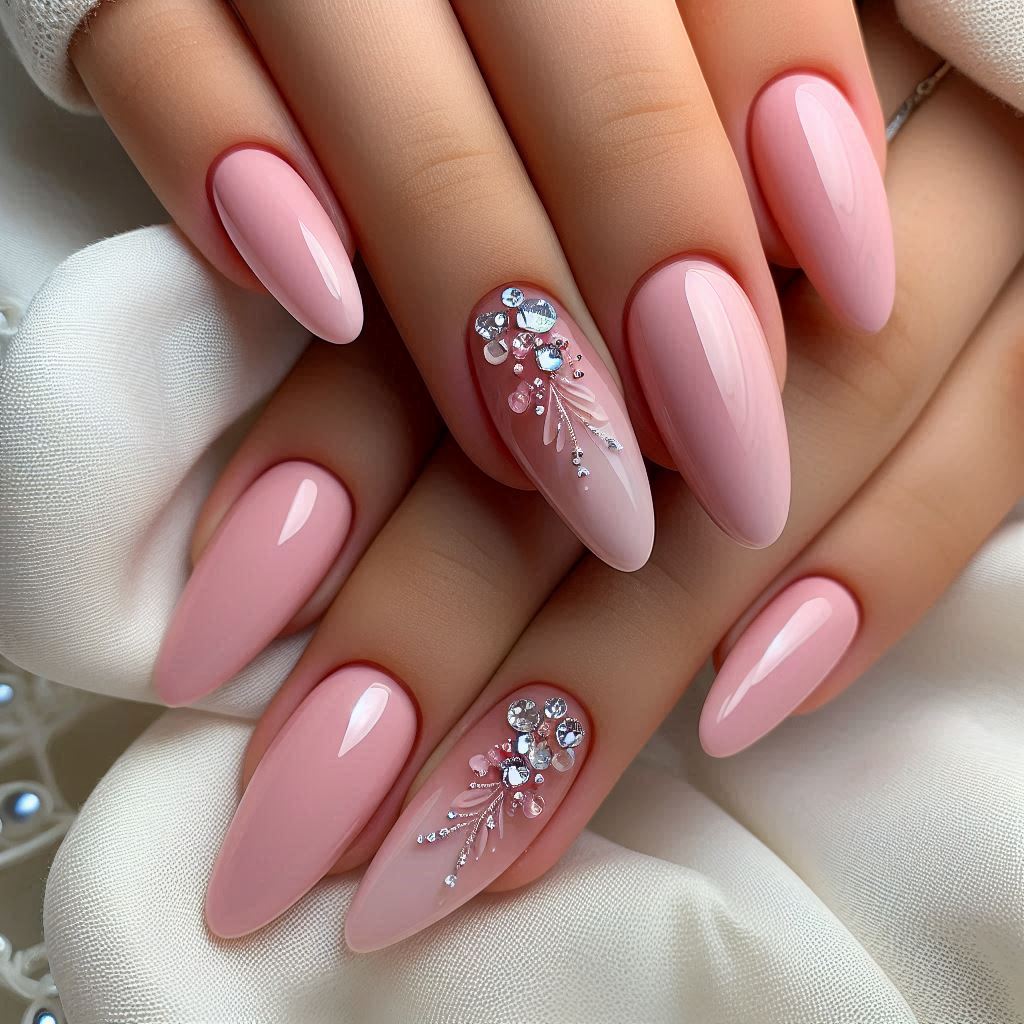 Soft Pink Short Acrylic Nails Designs Bling