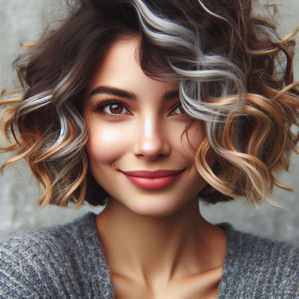 Short Curly Bob with Balayage