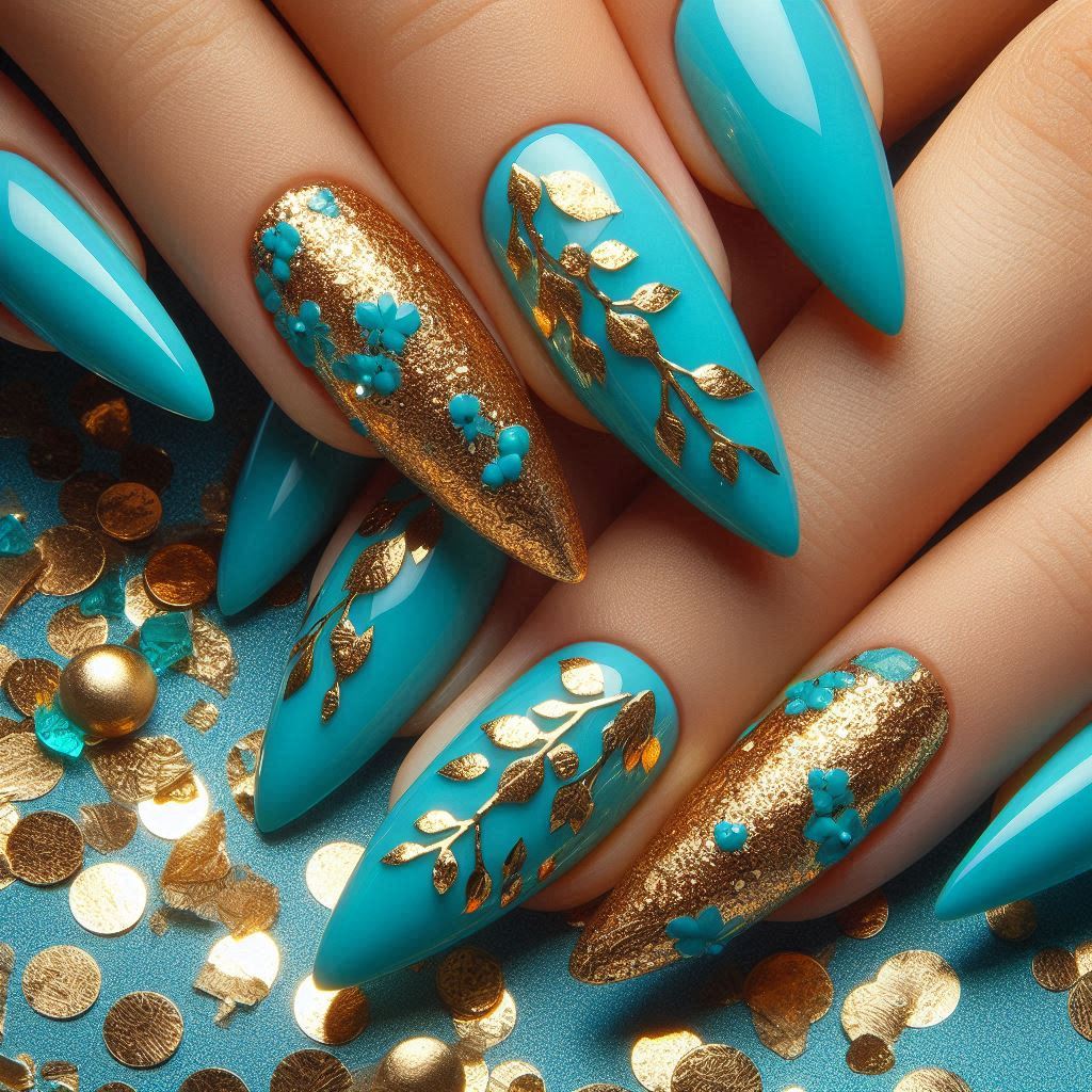 Turquoise Blue with Gold Foil