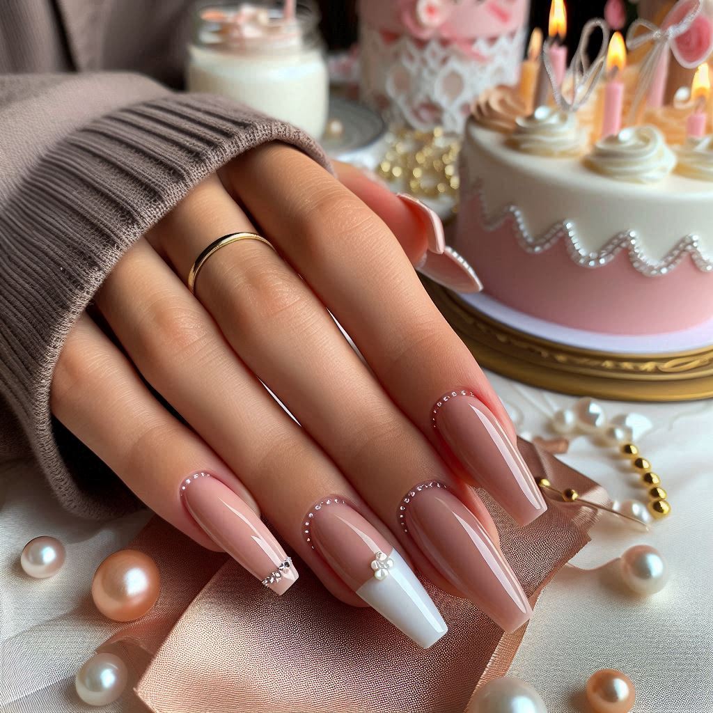 French Tip Birthday Nails Coffin Classy