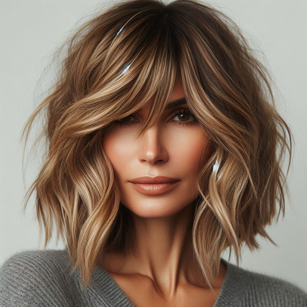 Textured Lob with Curtain Bangs