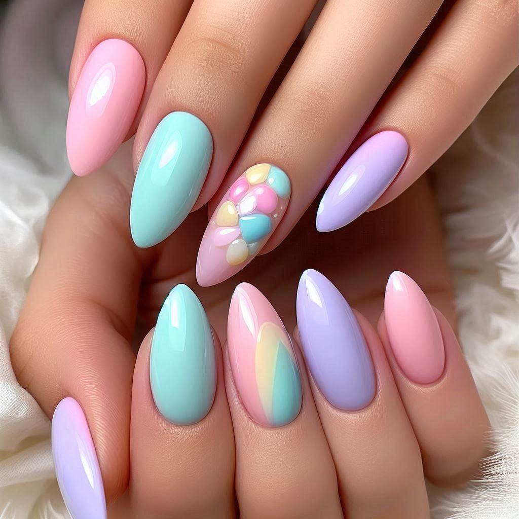 Pastel Rainbow Almond Nails