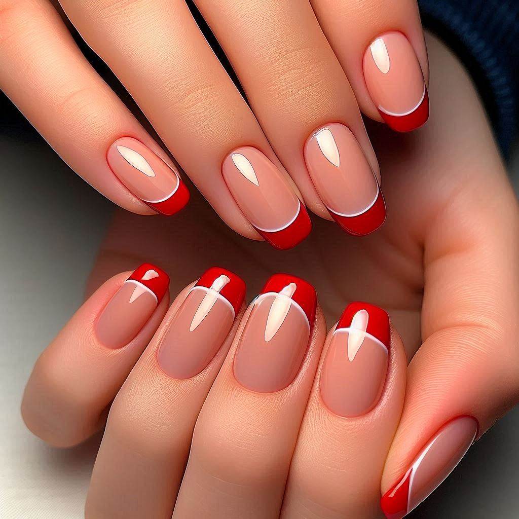 Short Red French Tip Nails for a Minimalist Chic Look