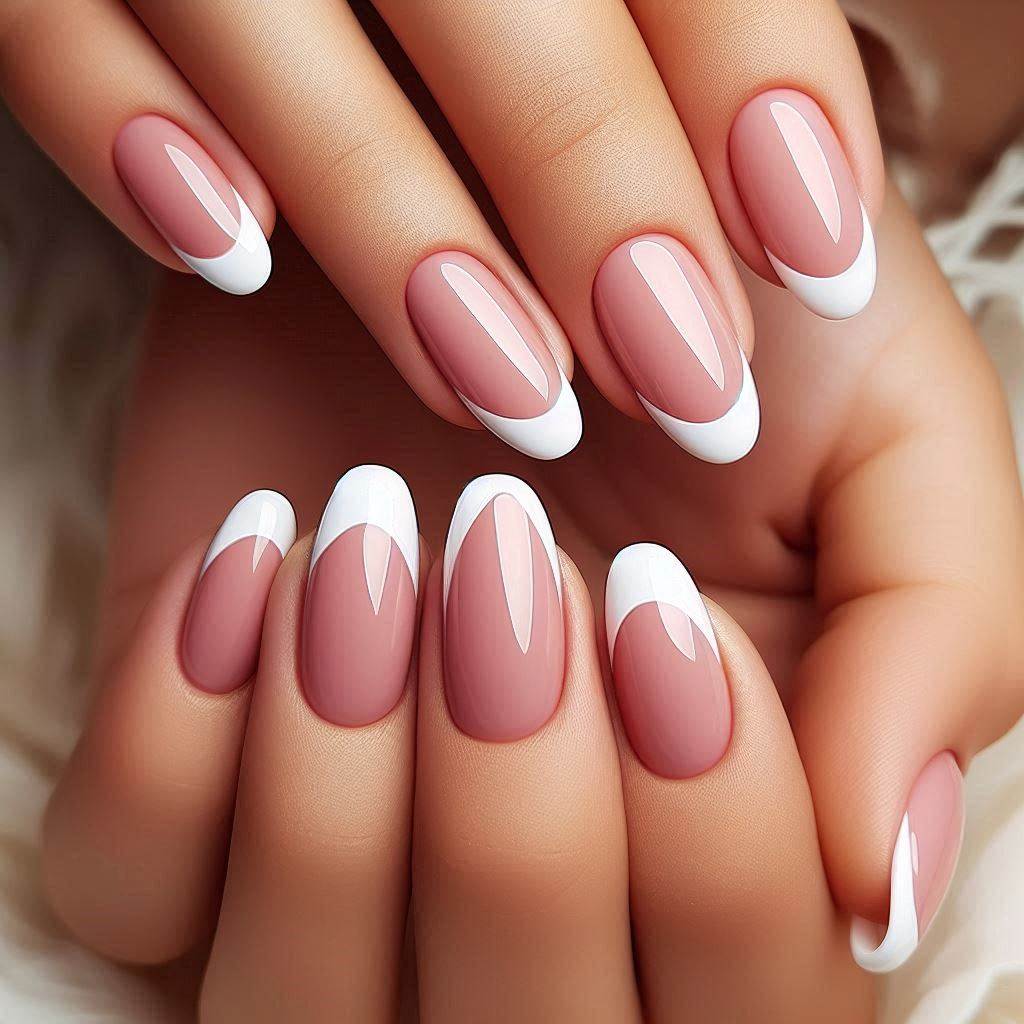 Gel Nails French Tip: Nude Pink and White Combo