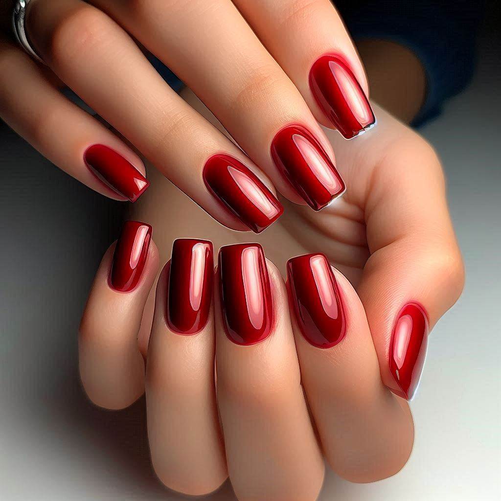 Classic Red Gel Nails Short Square