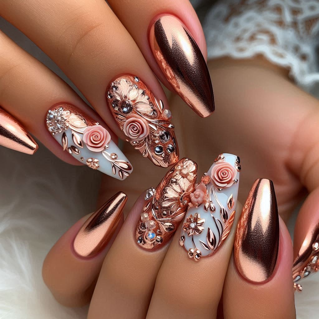 Glistening Rose Gold with 3D Flowers