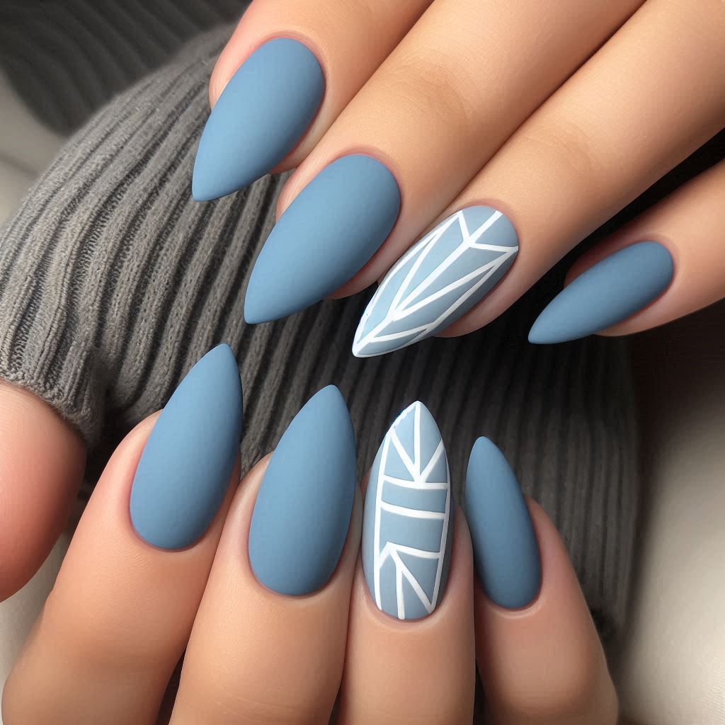 Matte Blue Denim with Geometric Art