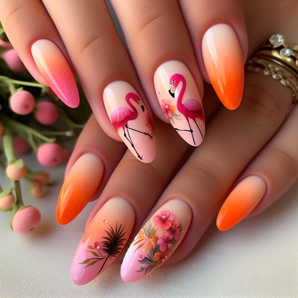 Flamingo Pink Sunset Nails