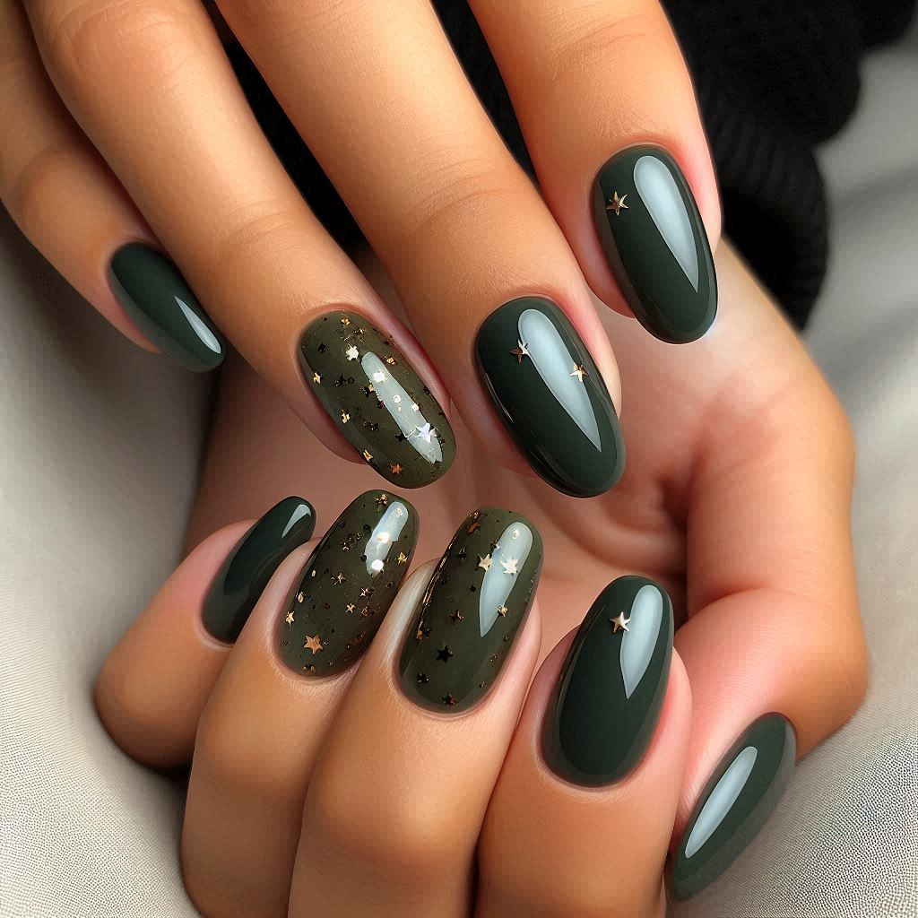 Olive Green with Tiny Gold Stars