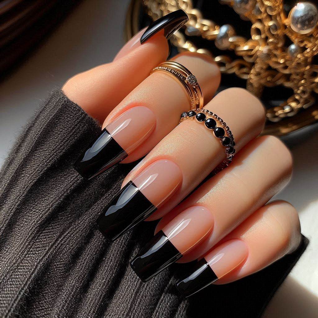 Chic Black French Tips – Bold Yet Classy