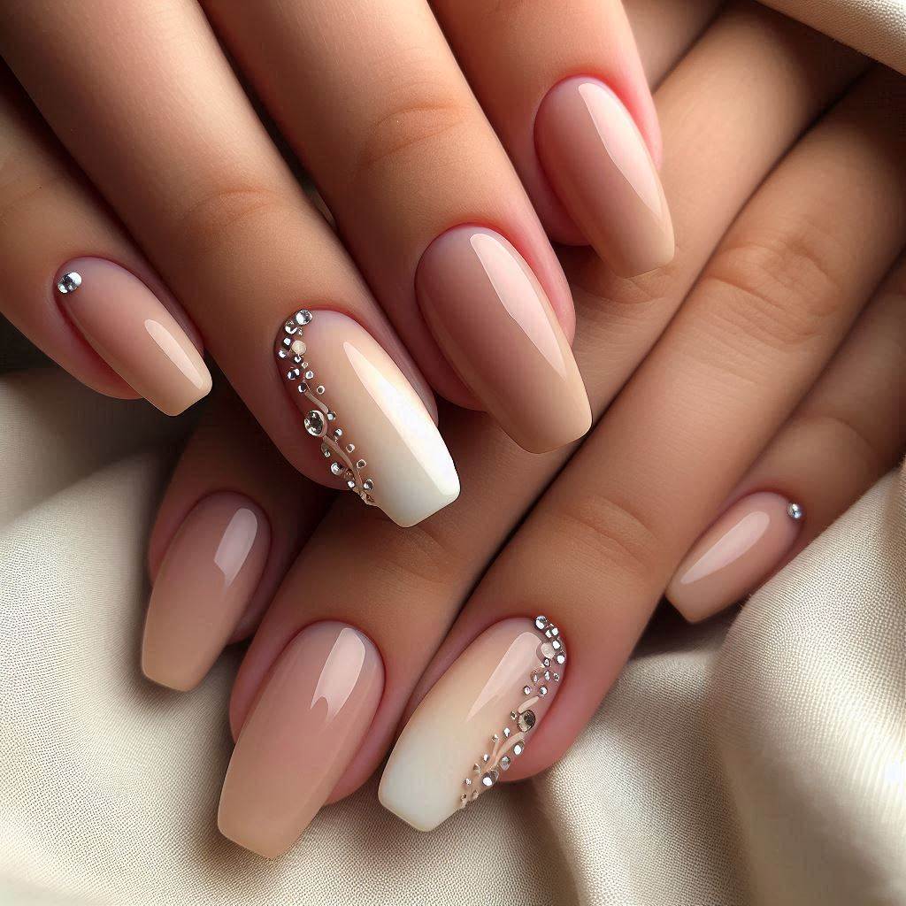 French Tip Nails with Rhinestones for Subtle Luxury