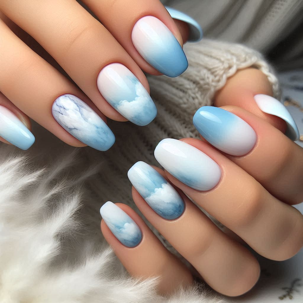 Blue Watercolor Nails