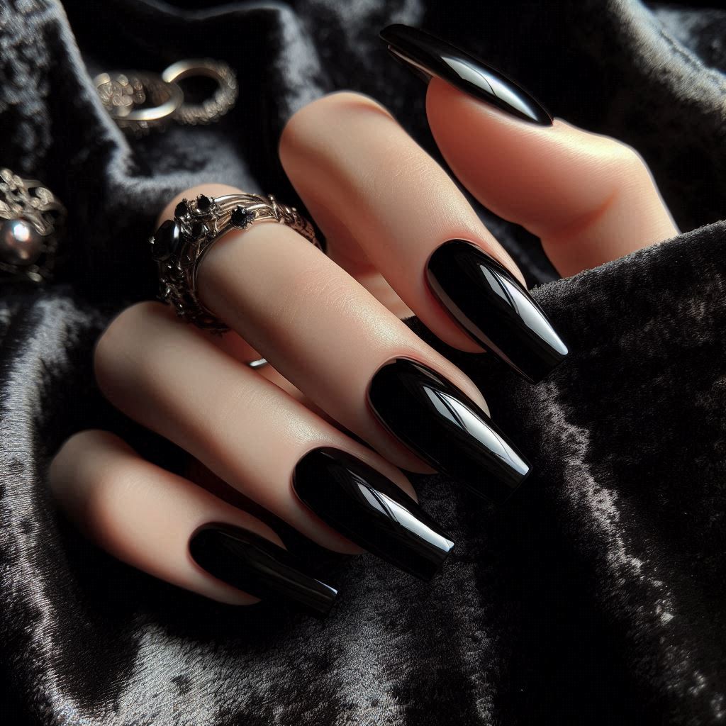  Elegant Black Short Coffin Acrylic Nails