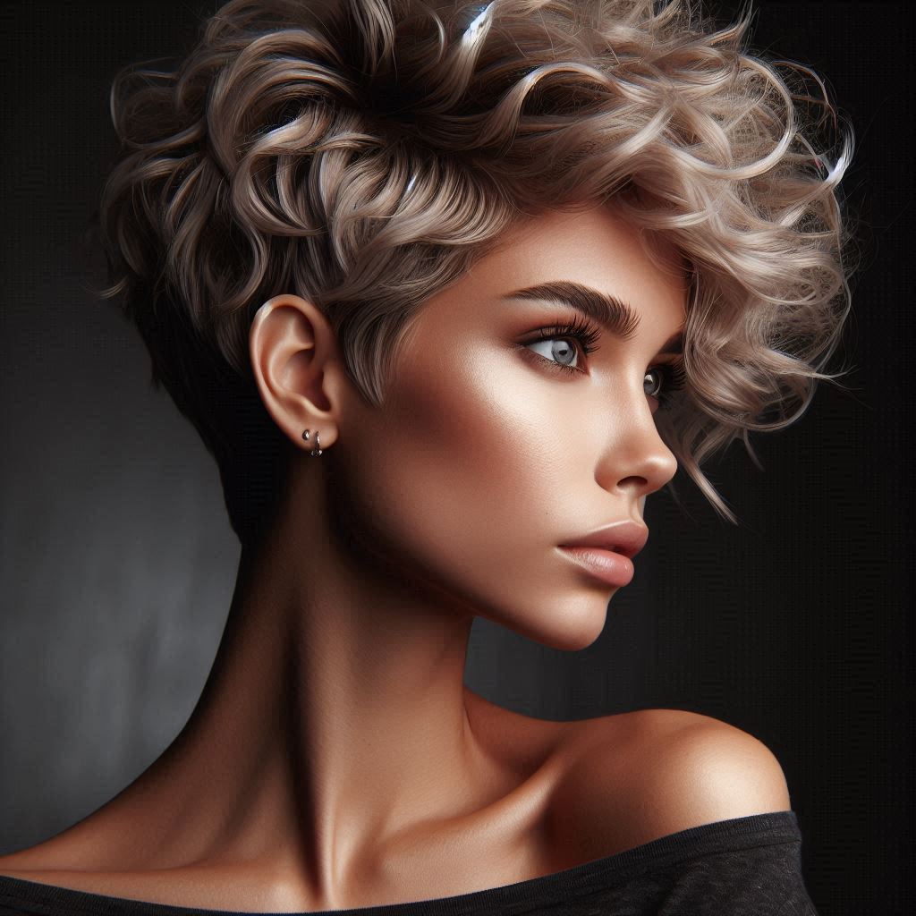 Curly Pixie Cut with Bold Side Part