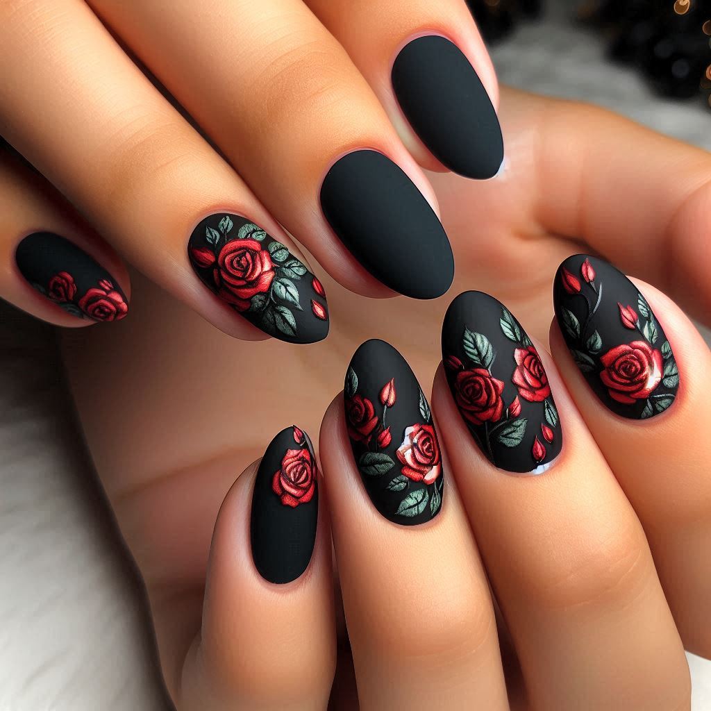 Gothic Summer: Black Matte with Red Roses