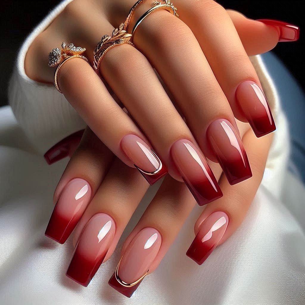 Square French Tips with a Red Twist