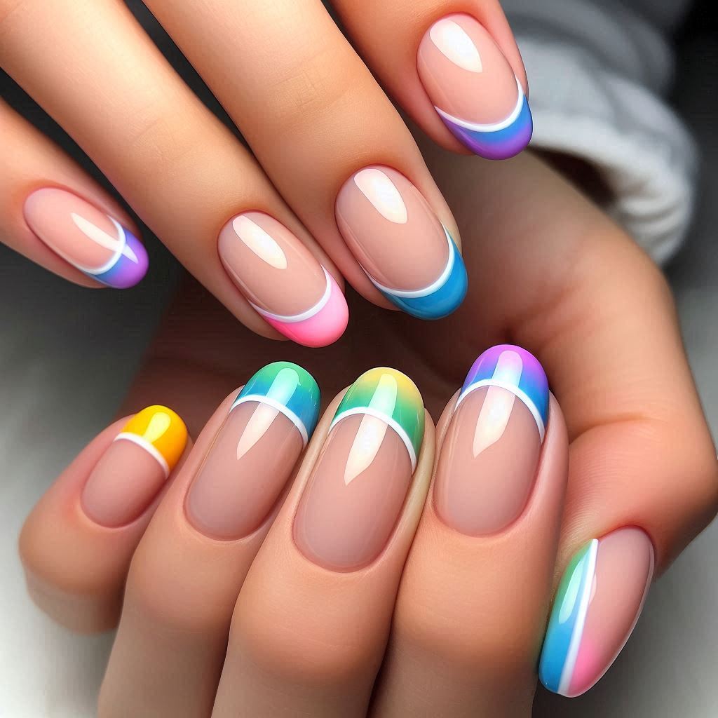 French Tip Nails Short Rainbow for a Playful & Colorful Look