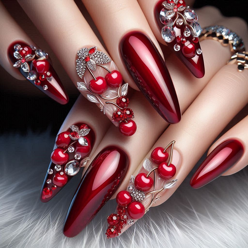 3D Juicy Cherry Nails