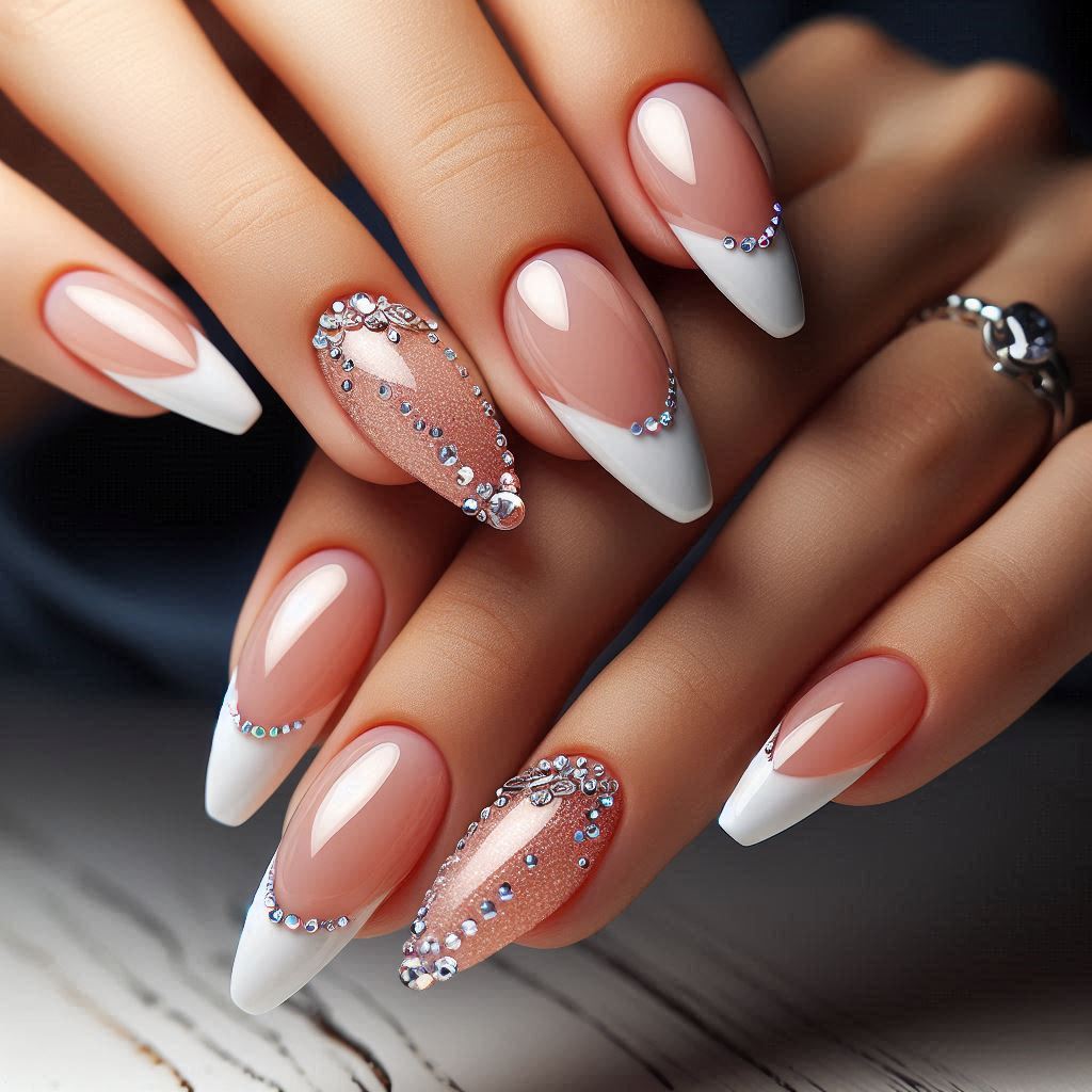 Crystal-Studded French Nails