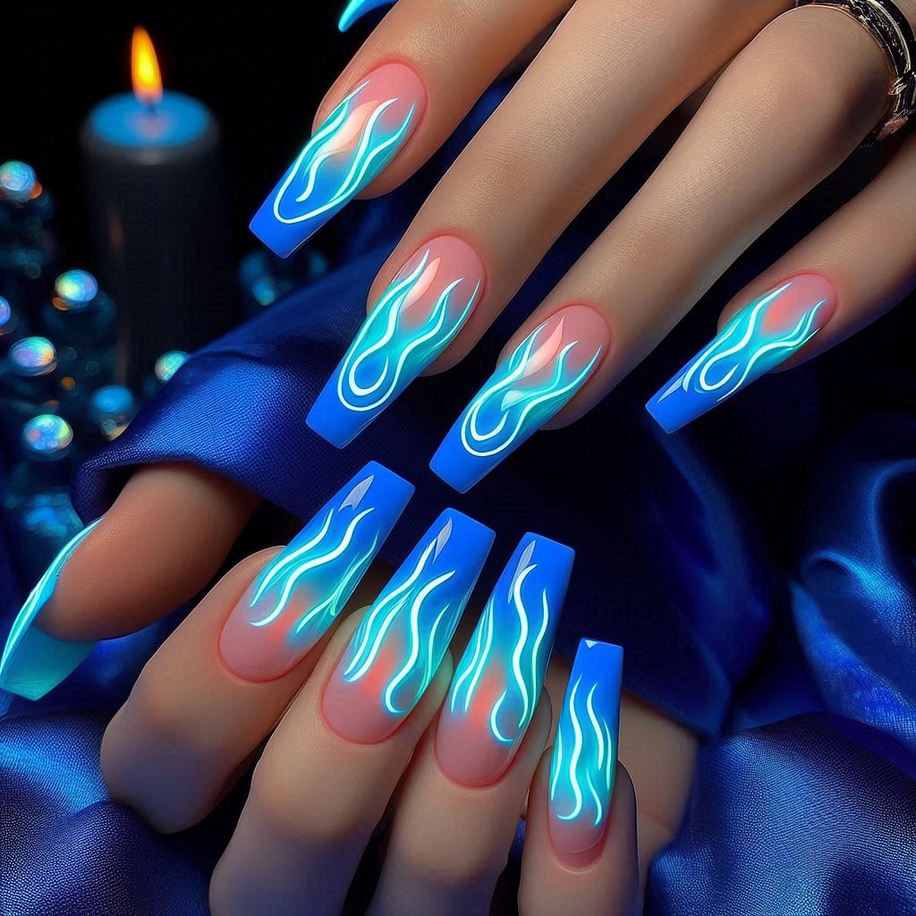 Neon Blue French Tips