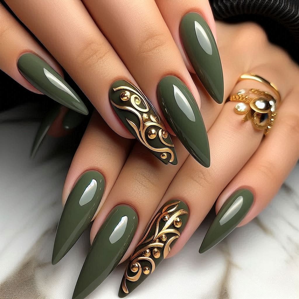  Abstract Olive & Gold Swirls