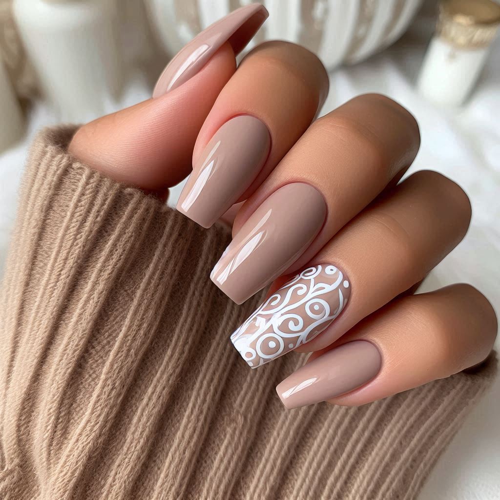 Nude with White Swirls – Minimalist Chic