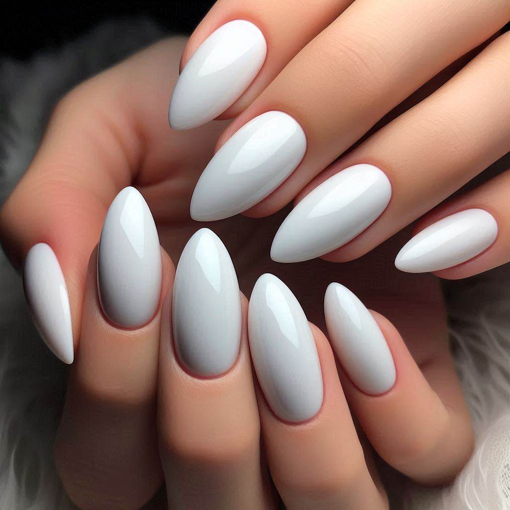 Milky White Almond Nails 