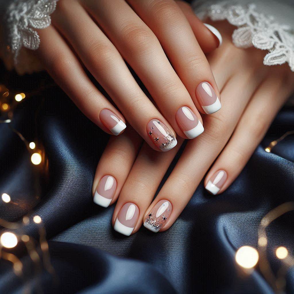 French Tip Gel Nails Short with Starry Accents