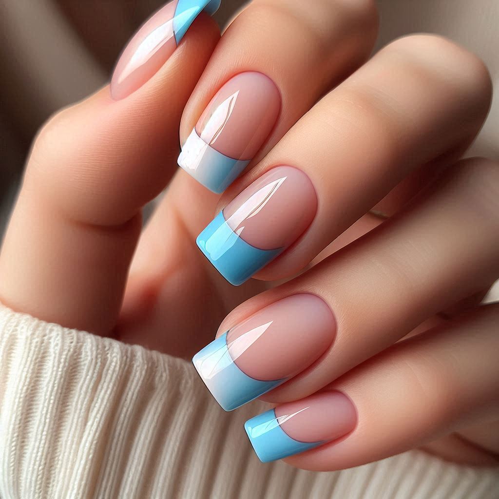 French Tip Nails Short Blue for a Cool Vibe