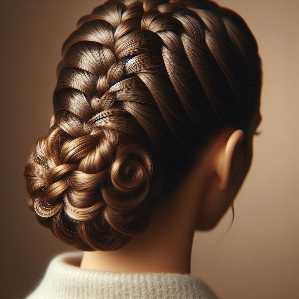 Sleek French Braid into a Curly Bun