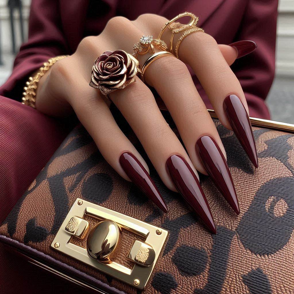 Burgundy Stiletto Nails 