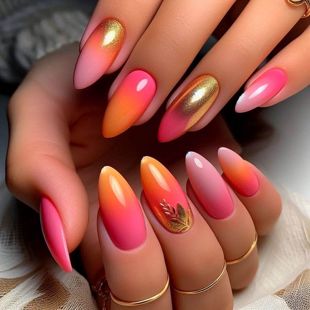  Sunset Glow – Tropical Summer Nails Pink and Orange