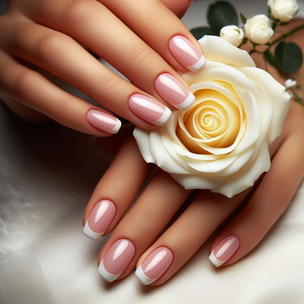 Soft Pink Short French Tip Nails