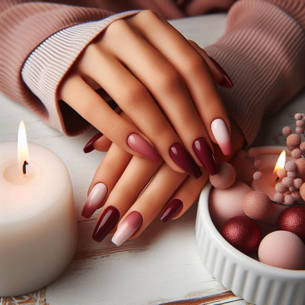 Burgundy and Nude Nails