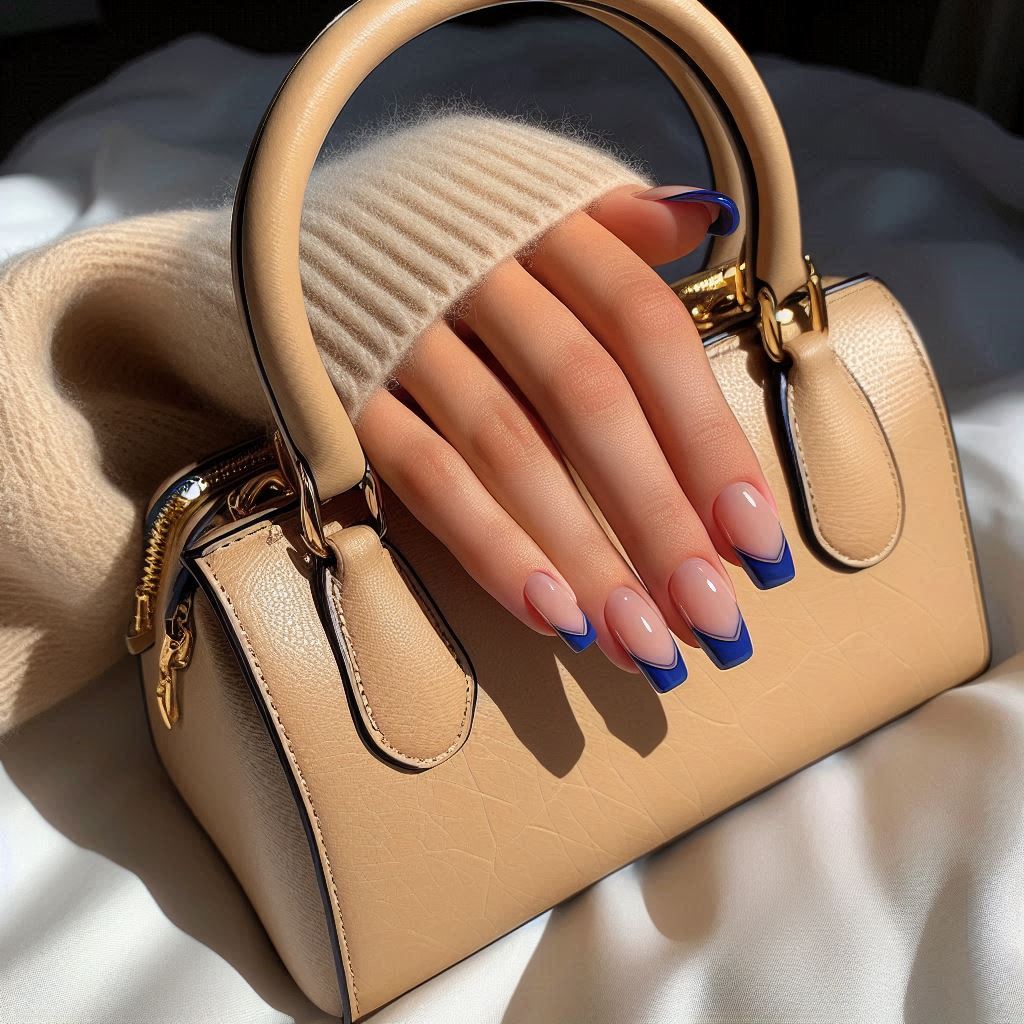 Royal Blue and Nude French Tips for a Classic Twist