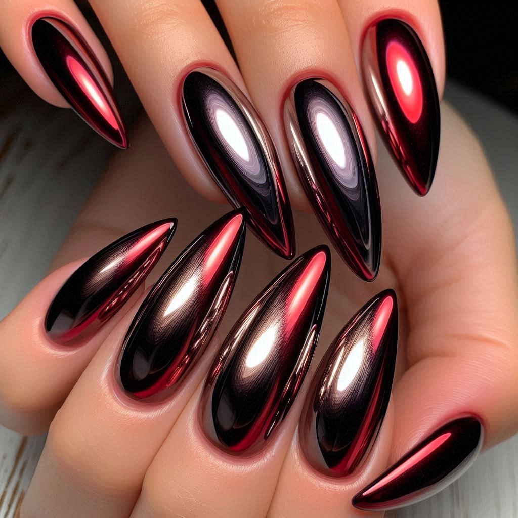 Chrome Red French Tip Nails for a Futuristic Shine