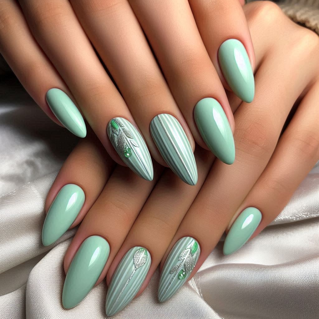  Mint Green & Silver Stripes