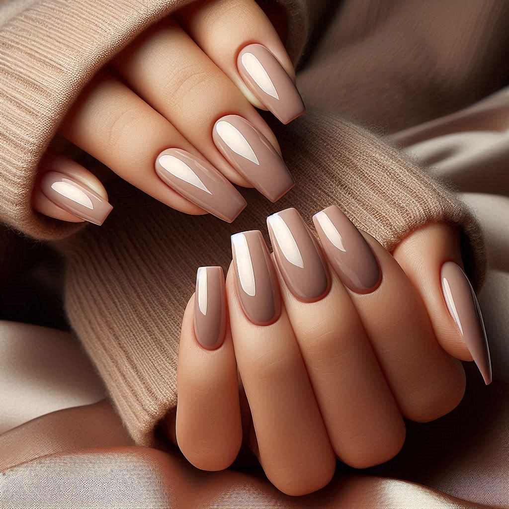 Nude Chrome Almond Square Nails